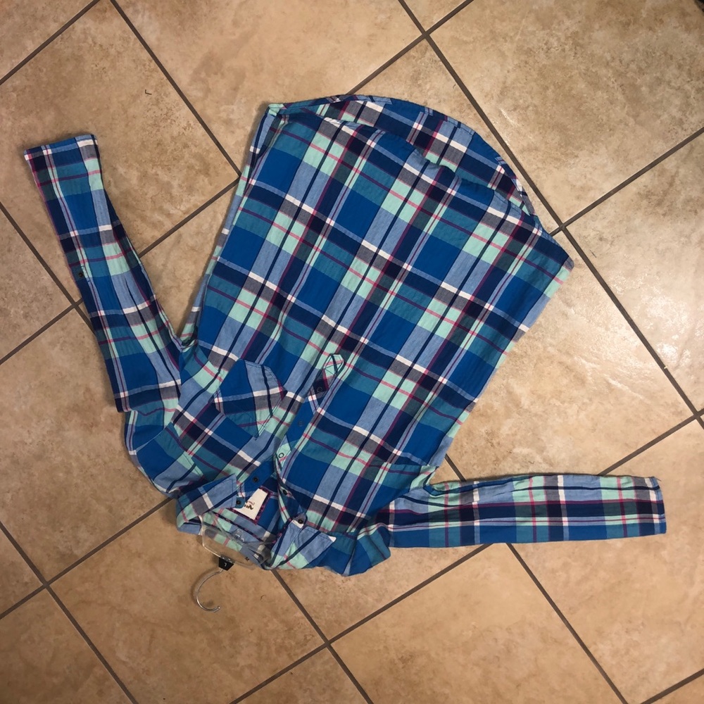 A blue, mint green and hot pink flannel.